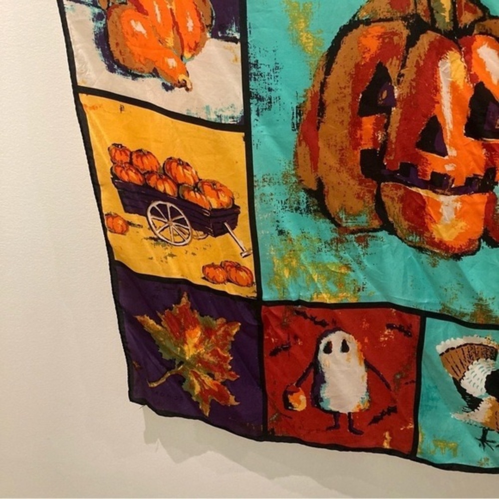 Halloween Patchwork Pumpkin Scarf - Turquoise, Orange, Purple - Picture 6 of 7